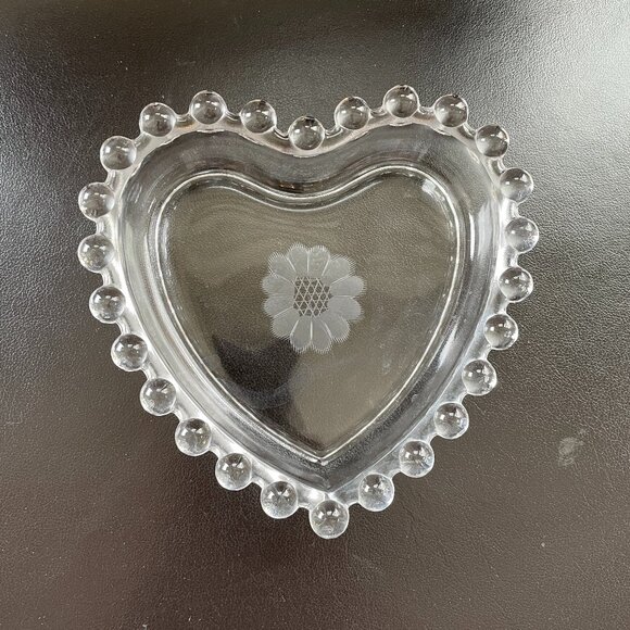 Vintage 50s WJ Hughes Cornflower Candlewick Heart Bonbon Trinket Dish - Picture 1 of 6
